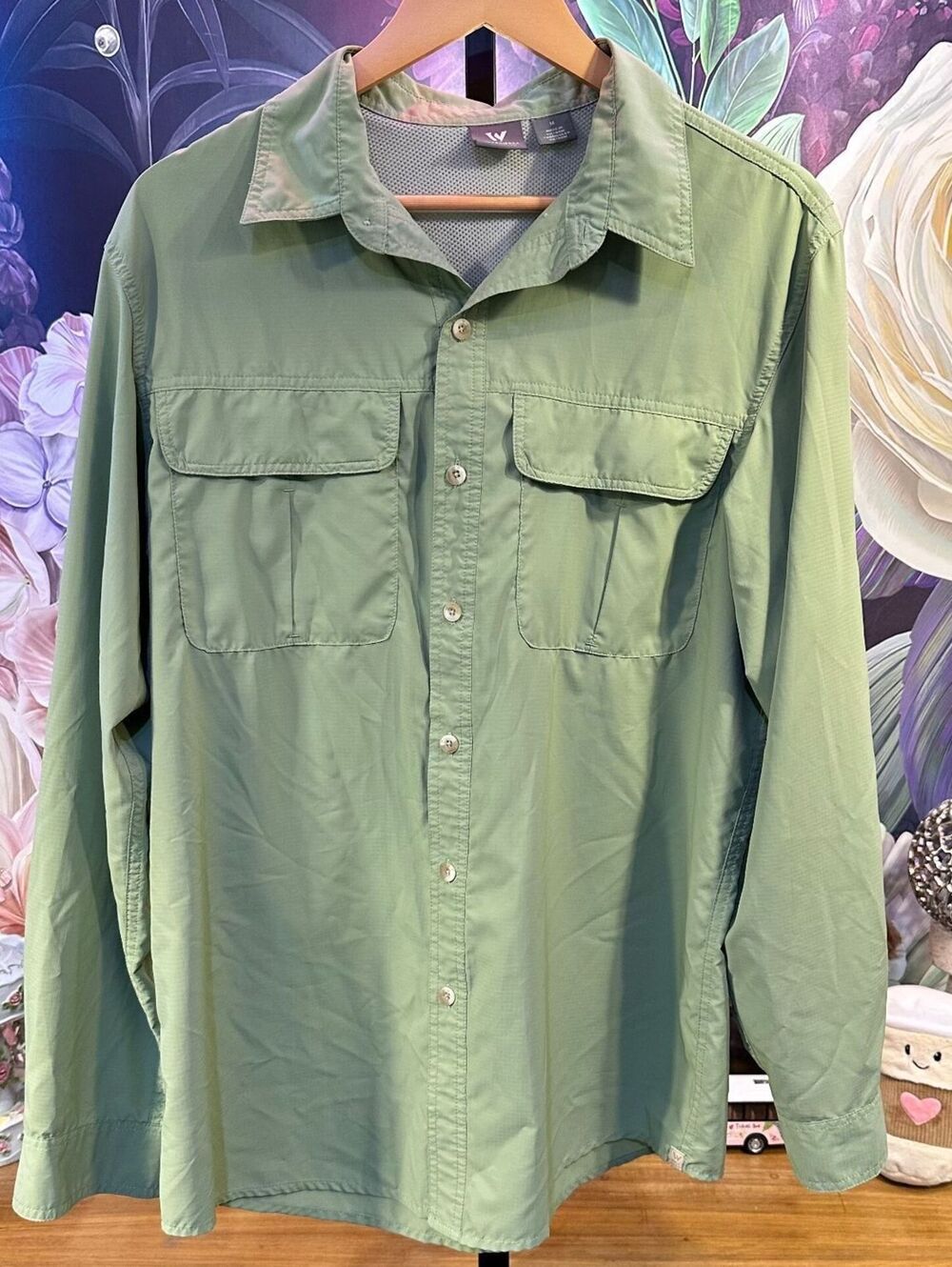 White Sierra Men's M Sage Green Vented Fishing Hiking Outdoor Shirt Long Sleeve